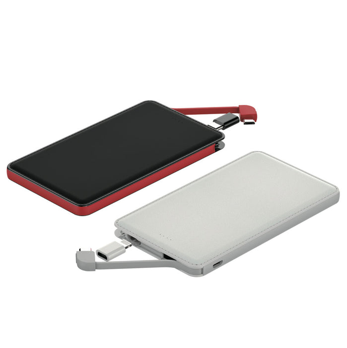 C0511 - Classic Leather-effect Surface 5000mAh Powerbank With Built-in Cable
