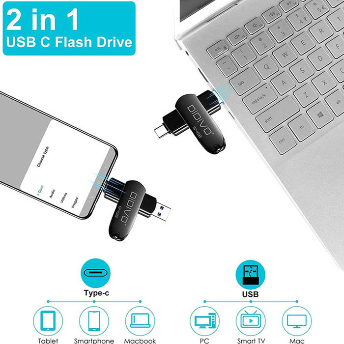 VTUC308 - USB3.0 Type-C/Type-A Dual Head Smartphone OTG Flash Drive-Swivel